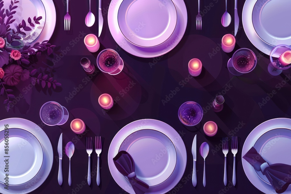Fototapeta premium beautiful illustration of a top-down view of a table with some fine dine table setup