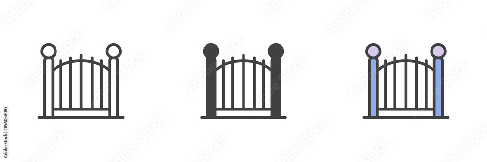 Park fence different style icon set Park fence different style icon set
