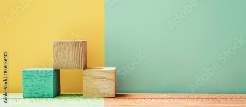 Four wood blocks and green ...