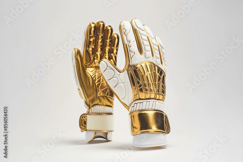 Gold color goalkeeper gloves, high-quality kangaroo leather, detailed design, on white background.