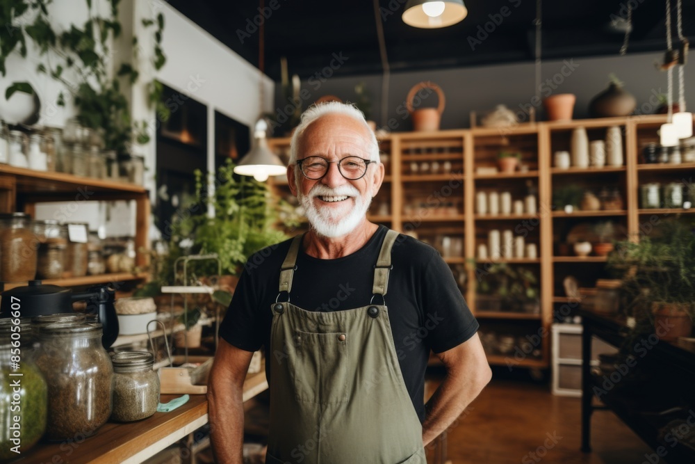 Portrait of a senior male customer in zero waste store Portrait of a senior male customer in zero waste store