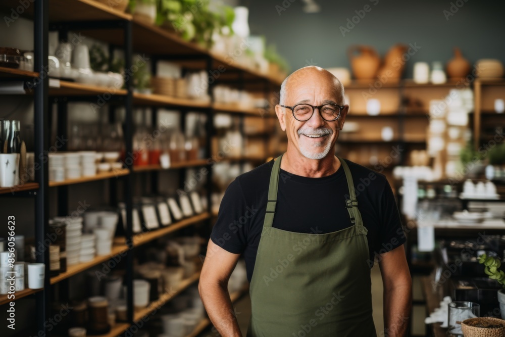 Portrait of a senior male customer in zero waste store Portrait of a senior male customer in zero waste store