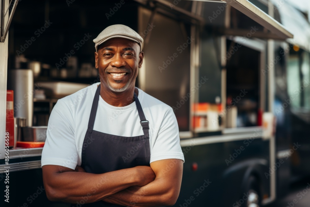 Portrait of a confident middle aged African American food truck chef Portrait of a confident middle aged African American food truck chef