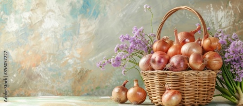 Still life of onions with w...