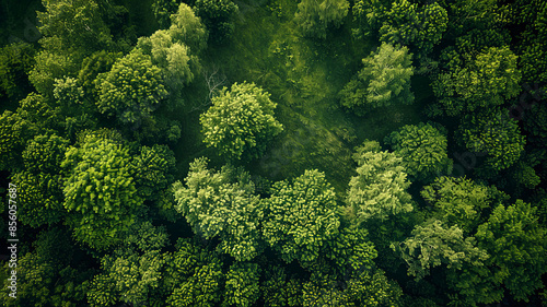 panoramic view of a green landscape, aerial view of a green landscape, green ecology landscape with trees © Gegham