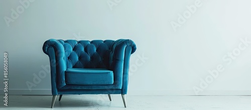 Beaultiful blue armchair. Modern designer chair on white background. Texture chair. with copy space image. Place for adding text or design photo