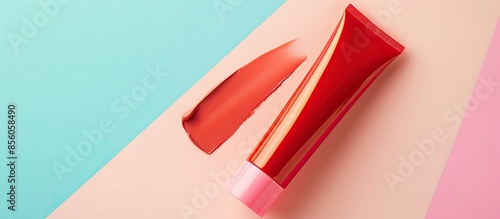 red cosmetic tube in pastel...