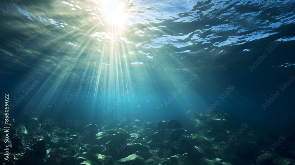 Fototapeta premium Dark blue ocean surface seen from underwater