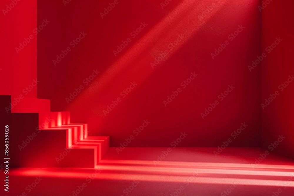 Abstract Red Staircase with Light Rays Abstract Red Staircase with Light Rays