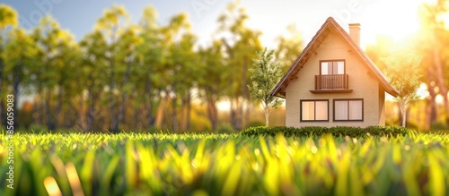Modern cottage on a backgro...
