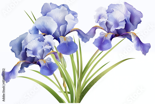 watercolor Iris (Hanashobu) petals on transparent background, japanese art style photo