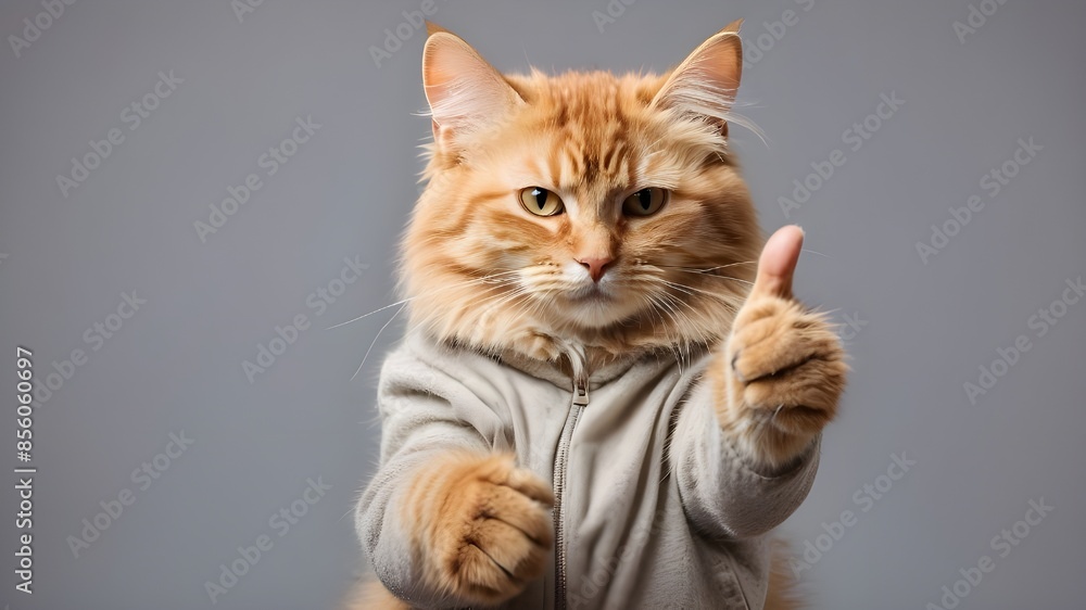 A Cat giving a thumbs up isolated on white background A Cat giving a thumbs up isolated on white background