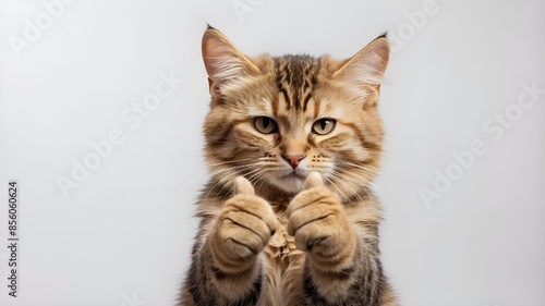 A Cat giving a thumbs up isolated on white background