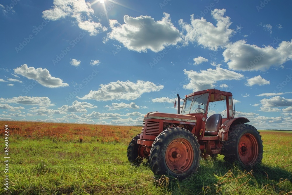 Red Tractor on a Sunny Day Red Tractor on a Sunny Day