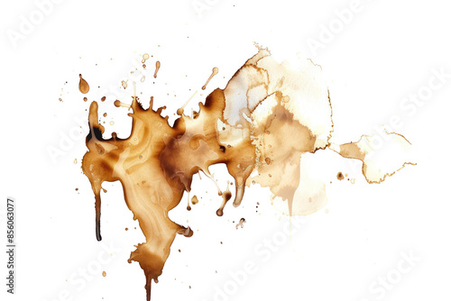 Obraz na płótnie Artistic Coffee Stain Splash on Transparent or White Background, Abstract Brown Liquid Spill Texture for Creative Designs, PNG w salonie