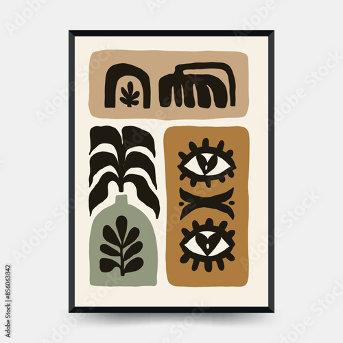 Abstract floral posters template. Modern trendy Matisse minimal style. Pink and blue colors. Hand drawn design for wallpaper, wall decor, print, postcard, cover, template, banner. 