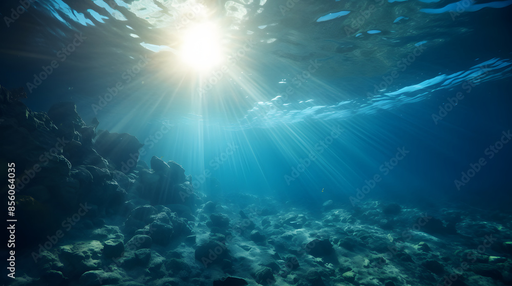 Obraz premium Dark blue ocean surface seen from underwater