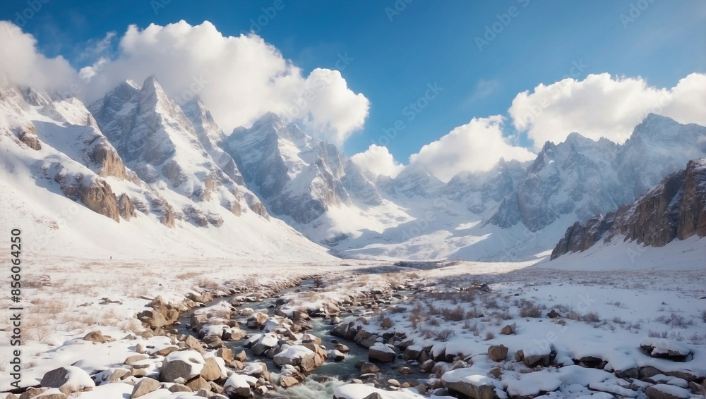 Obraz premium Beautiful Capture of Rocky Mountains in Winter Scenery