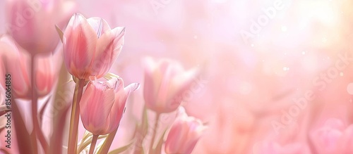 Spring beautiful tulip flower.Flower holiday card pastel background. with copy space image. Place for adding text or design