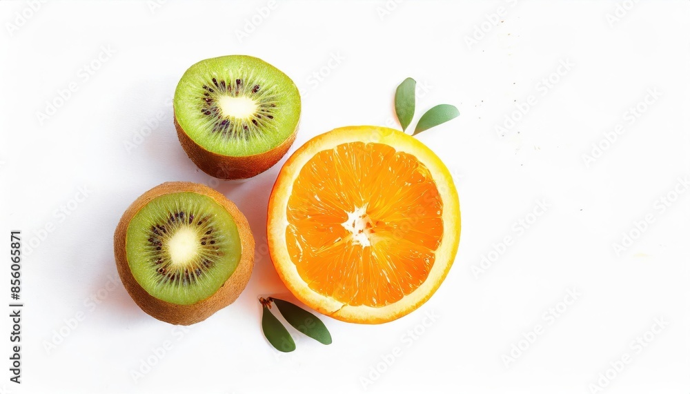 Orange and kiwi isolated on white background Orange and kiwi isolated on white background