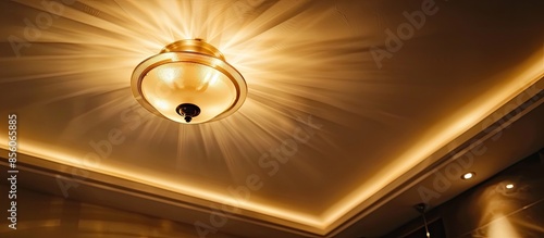Illuminated ceiling warm light lamp, stock photo. with copy space image. Place for adding text or design