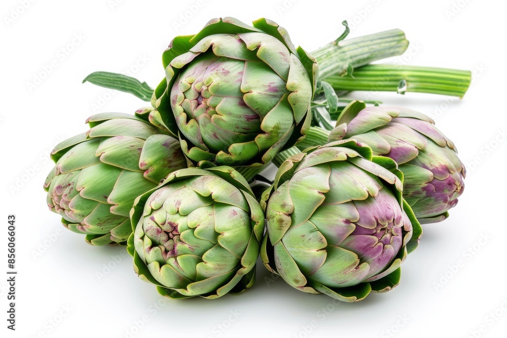 Obraz premium Fresh Artichoke Cluster on White Background