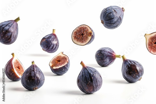 Fresh Figs Floating Against White Background