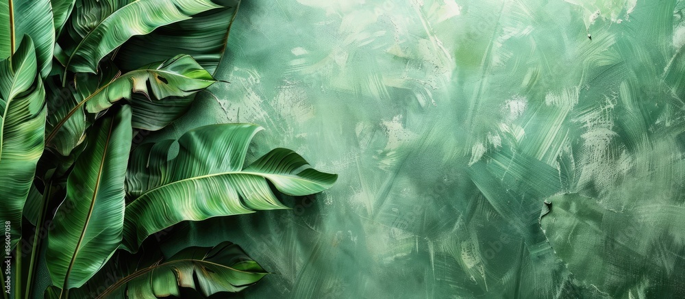 Obraz premium banana leaf, green leave, green leaf background, abstract background pastel background. with copy space image. Place for adding text or design