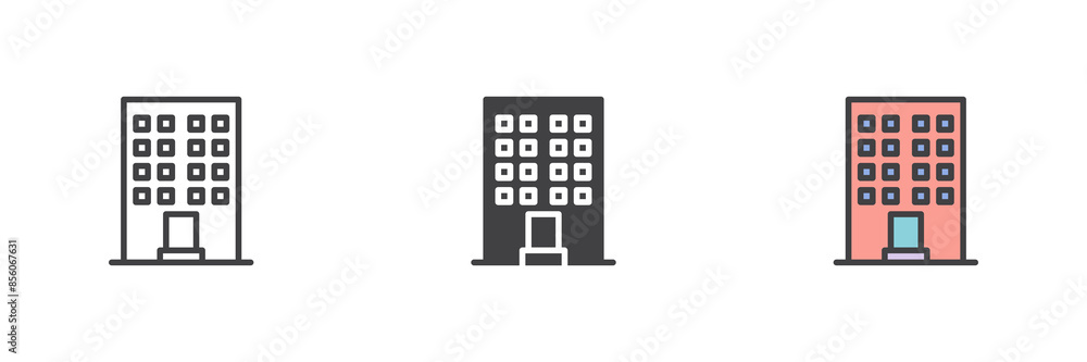 Apartment Building different style icon set