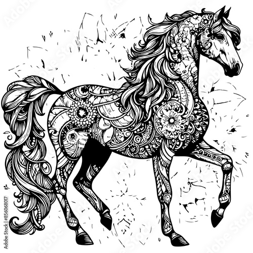 Floral Patterned Horse Adult Coloring Page Floral Mandala Horse Coloring Page Zentangle Horse Coloring Page