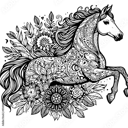 Floral Patterned Horse Galloping Adult Coloring Page Floral Mandala Horse Coloring Page Zentangle Horse Coloring Page