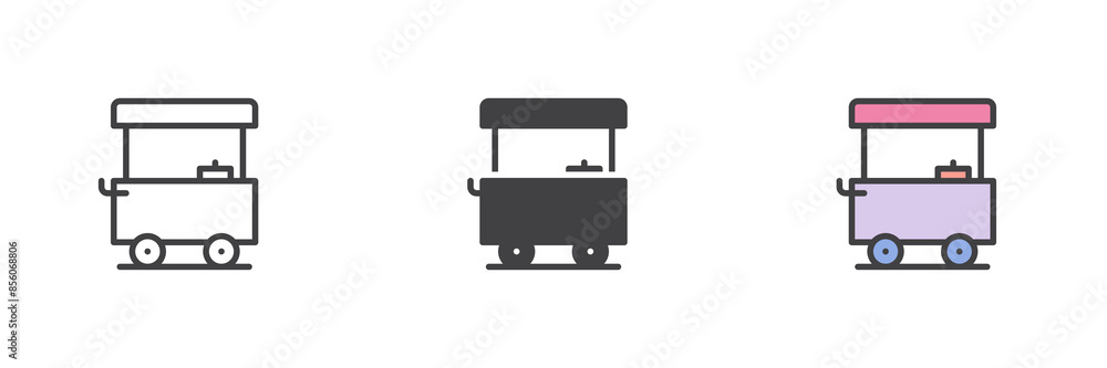 Street food cart different style icon set Street food cart different style icon set