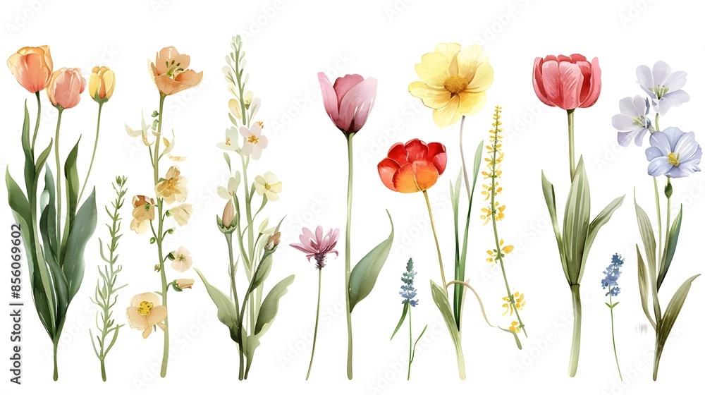 Obraz premium Vibrant Floral Arrangement of Assorted Blooming Botanical Specimens