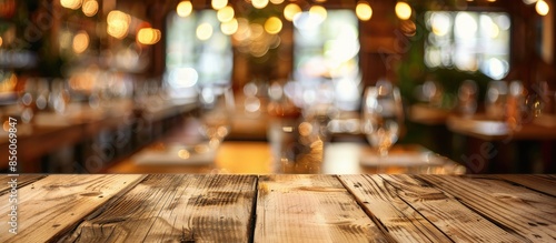 Wood table space on blur re...