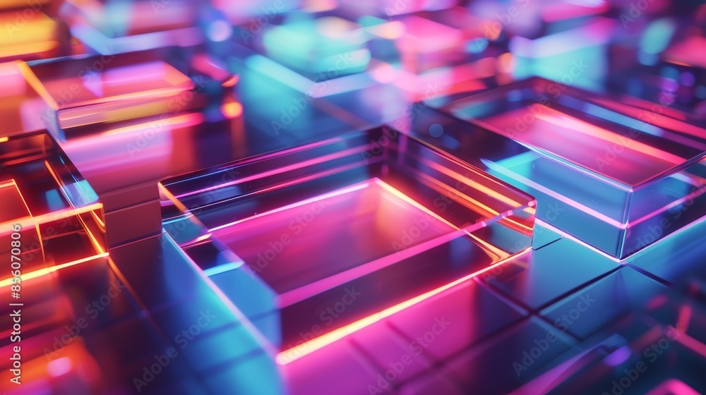 A colorful image of a building made of glass blocks A colorful image of a building made of glass blocks
