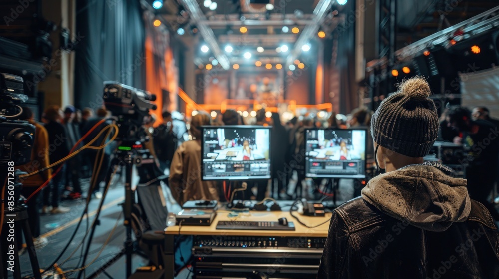 A behind-the-scenes view of fashion show producers coordinating the event, ensuring everything runs smoothly. The producers' expertise and attention to detail are crucial in managing the complex A behind-the-scenes view of fashion show producers coordinating the event, ensuring everything runs smoothly. The producers' expertise and attention to detail are crucial in managing the complex