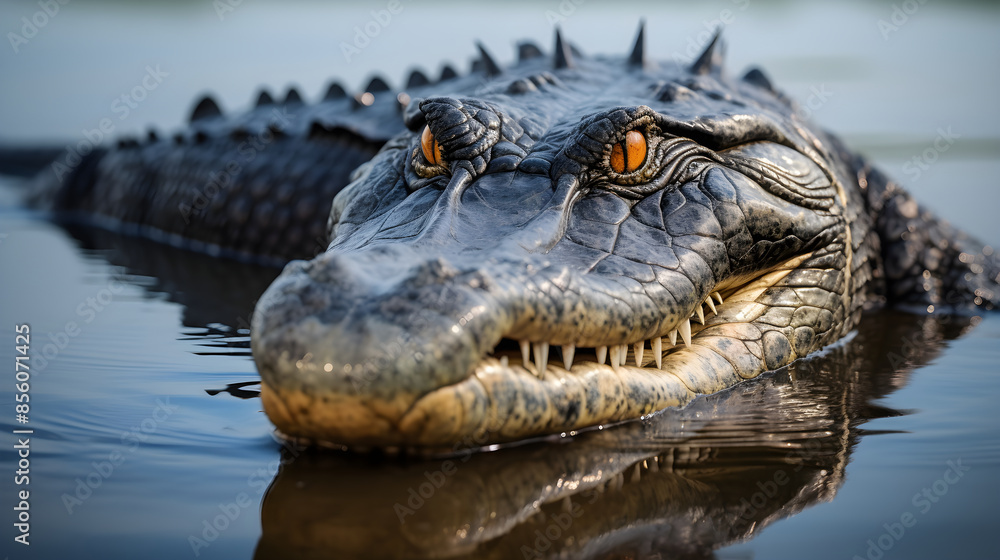 Obraz premium Majestic Alligator in Natural Habitat - Powerful Intensity Captured in Tranquil Wilderness