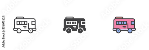 Camper van different style icon set
