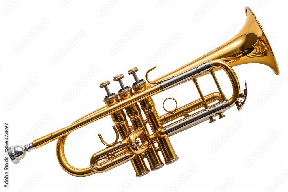 Obraz premium Golden Brass Trumpet on White Background
