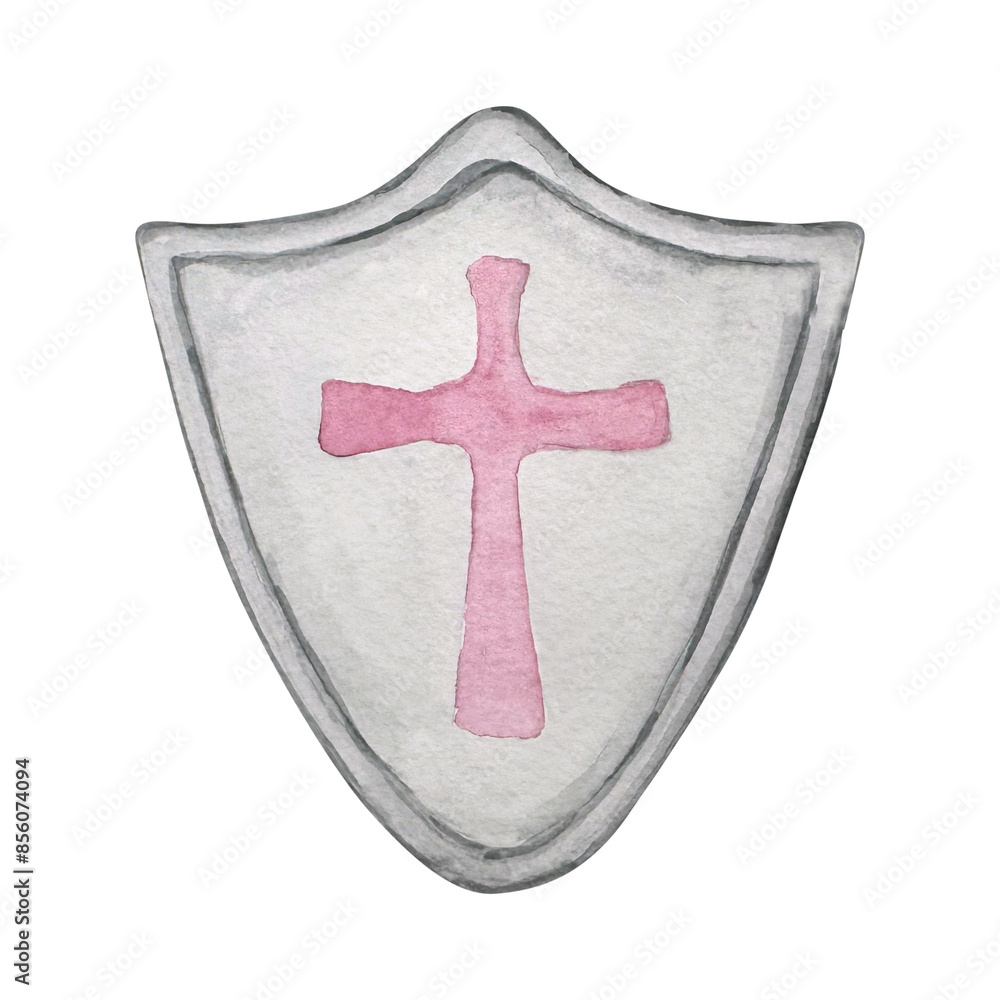 Watercolor old grey shield, fairy tale illustration Watercolor old grey shield, fairy tale illustration