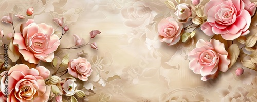 Classic interior decorations background wallpaper with 3D flowers. photo