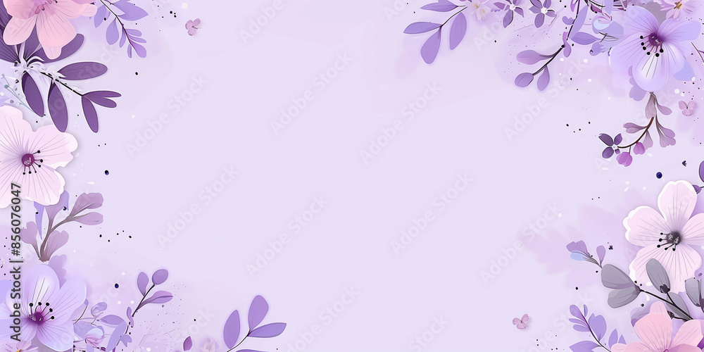 Hellvioletter Hintergrund mit kleinen Blumenrändern in den Ecken., Einladungskarte Werbebanner Hellvioletter Hintergrund mit kleinen Blumenrändern in den Ecken., Einladungskarte Werbebanner