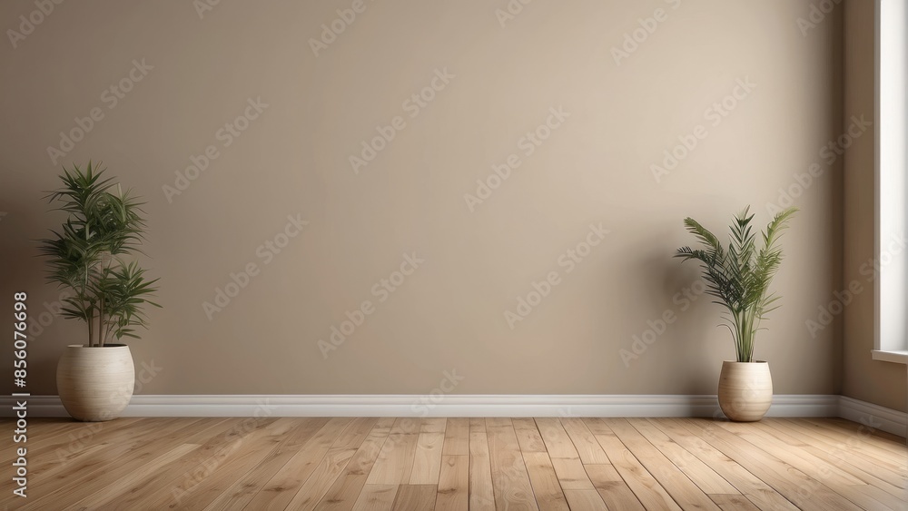 Empty room interior with wooden floor on beige wall copy space mock up Empty room interior with wooden floor on beige wall copy space mock up
