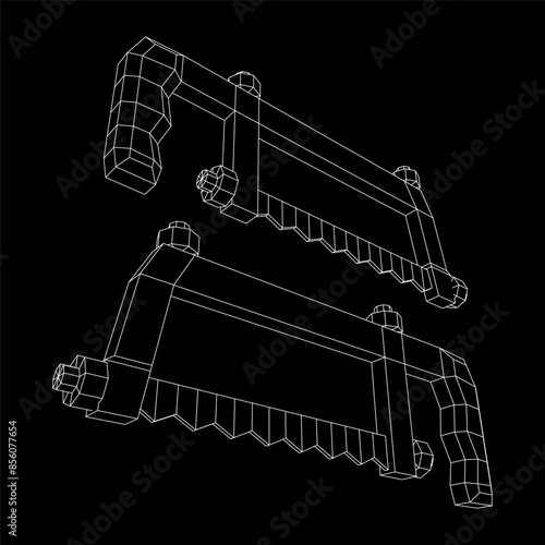 Hacksaw manual or Hand hacksaw. Wireframe low poly mesh vector illustration