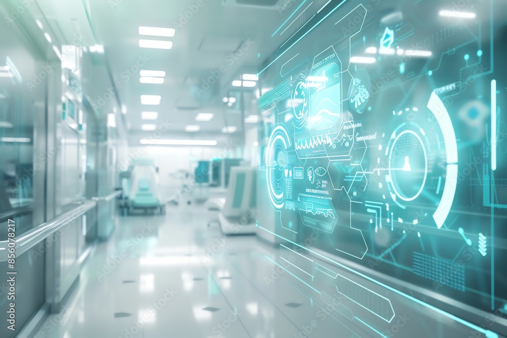Futuristic high-tech laboratory with holographic interface displays, showcasing advanced technology and innovation. Futuristic high-tech laboratory with holographic interface displays, showcasing advanced technology and innovation.