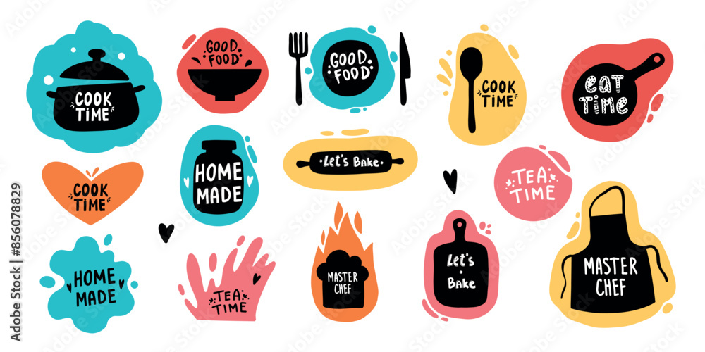 Cookable Logo Cooking food lettering. Kitchen badge logos, baking foods typography ...