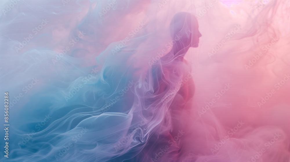 Abstract figure in swirling pink and blue mist Abstract figure in swirling pink and blue mist
