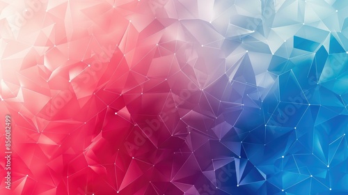 A vibrant, abstract geometric background transitioning from red to blue with polygonal shapes and network-like connections.