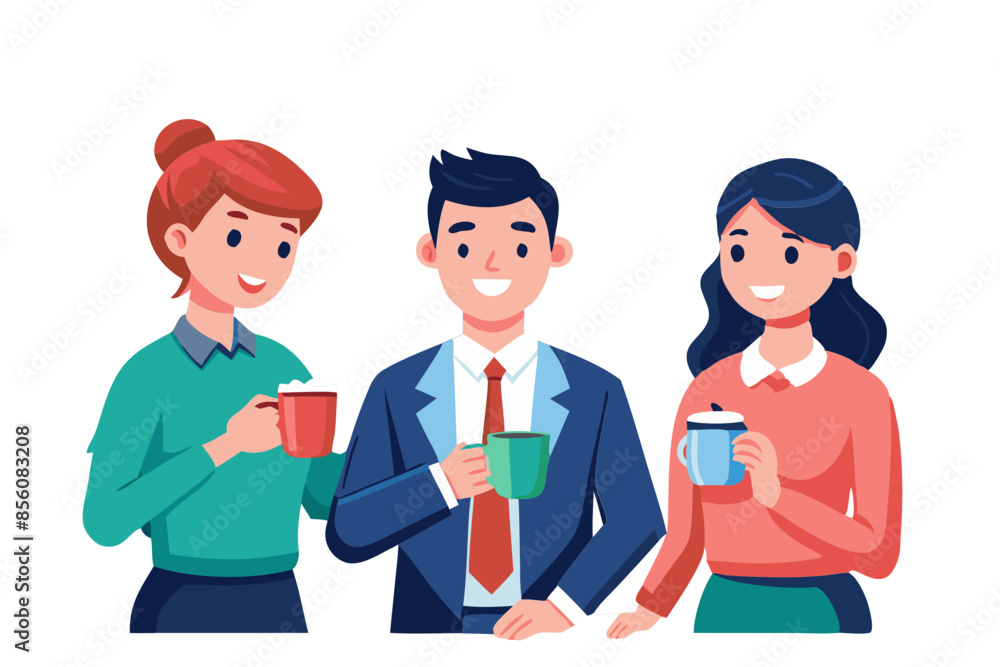 Happy business people taking a coffee break at work white background modern flat design simple vector illustration isolated transparent background Happy business people taking a coffee break at work white background modern flat design simple vector illustration isolated transparent background