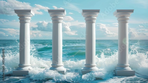 In a sea of uncertainty, abstract pillars rise strong, embodying the unwavering strength and autonomy of the judicial system. Created with Generative AI. photo
